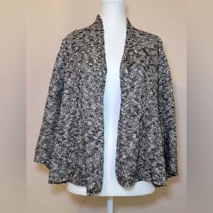 Eileen Fisher Marled Linen‎ blend knit pen front cardigan grey gray black white